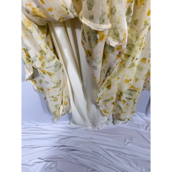 Forever 21 Floral Maxi Slip Dress Size Lg Yellow Green Ruffle Chiffon Ethereal - Picture 6 of 7